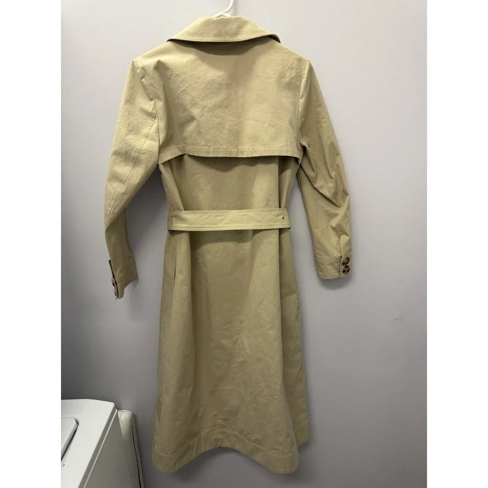 Tuckernuck Tan Khaki Long Trench Coat With Tortoise Buttons And Belt Buckle